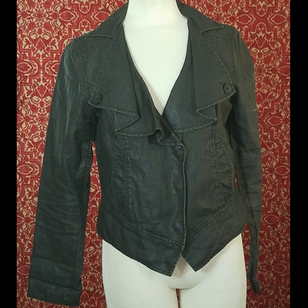 CABI black wax linen jacket M ⚠️🗓️